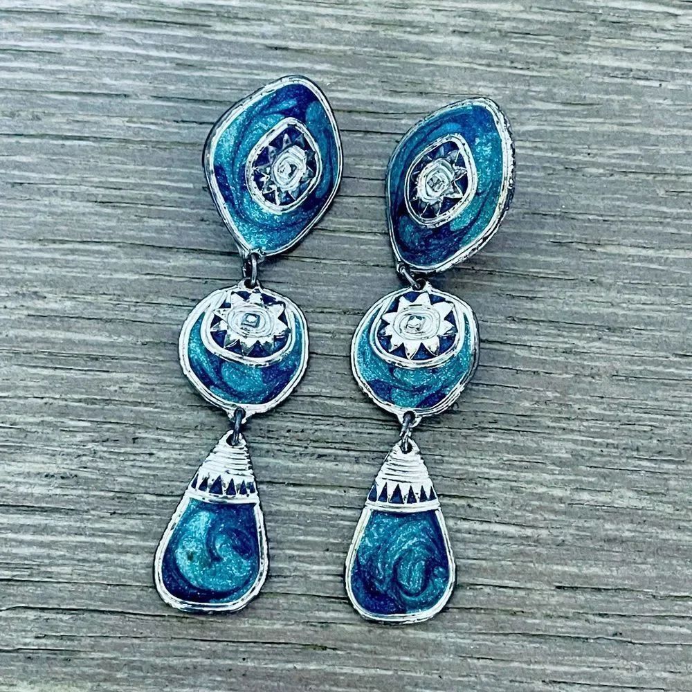 Vintage Silver Shimmering Blue Cascading Earrings